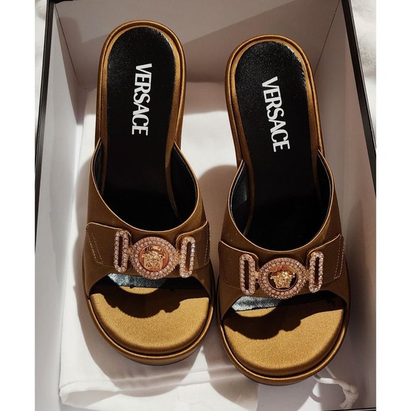 Versace Shoes - NWT • Versace • Biggie Metallic Medusa Leather Mules •Tawny Brown - EU 37 (US 7)